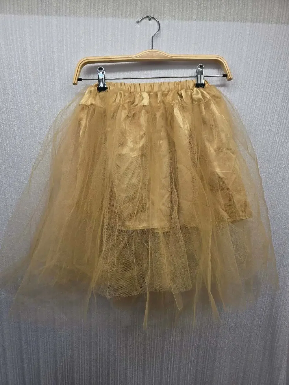 Y2K Gold Tulle Midi Skirt Asymmetrical Elastic Waist Layered Party Skirt